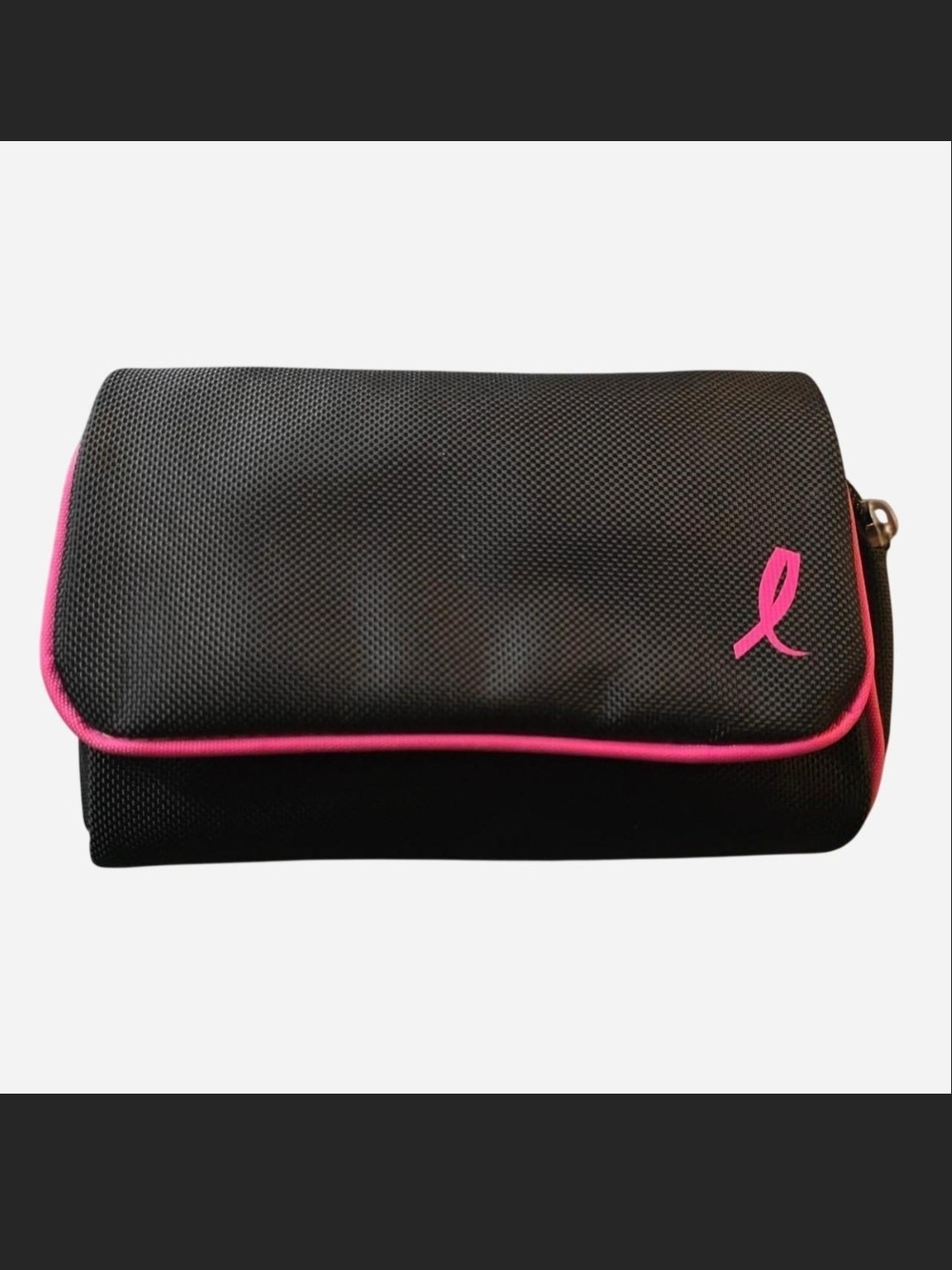 Black and Pink Ribbon Travel Cosmetic Bag